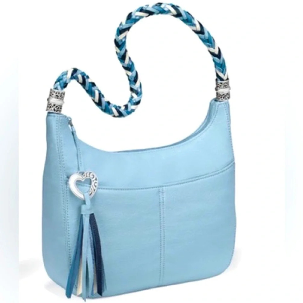 NWOT Rare Blue W Heart ๐ Charm Tassel Brighton Barbados Ziptop Hobo